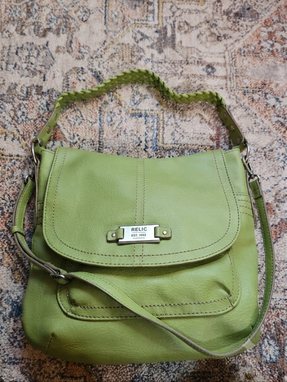 Relic by Fossil Lime Braided Handle Leather Shoulder Bag NWOT